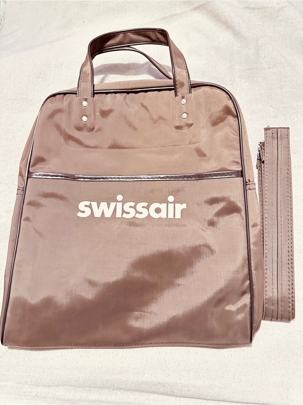 Swissair | Tote | Vintage Swissair Brown Carry Tote with Top Handles